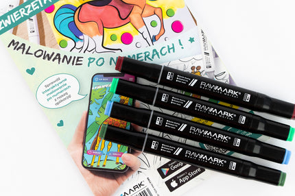 Promarkery alkoholowe Rawmark Basic UNIVERSA 36 kolorów  + kolorowanka AR Rawmark 5połączona z aplikacją na telefon